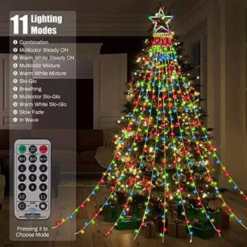 MZD8391 Christmas Decoration Lights 320 LED Color Changing Outdoor Star String Lights Waterproof Waterfall Christmas Lights 11 Light Modes, Remote & Timer [Warm White & Multicolor]