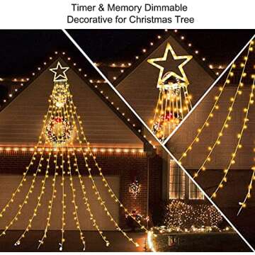 MZD8391 Christmas Decoration Lights 320 LED Color Changing Outdoor Star String Lights Waterproof Waterfall Christmas Lights 11 Light Modes, Remote & Timer [Warm White & Multicolor]