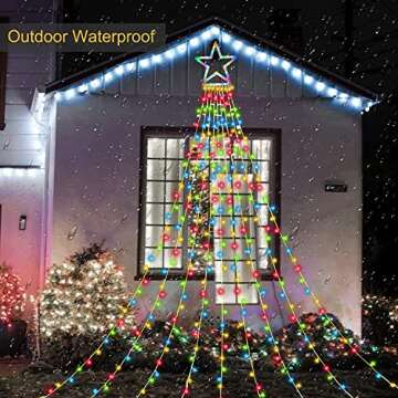 MZD8391 Christmas Decoration Lights 320 LED Color Changing Outdoor Star String Lights Waterproof Waterfall Christmas Lights 11 Light Modes, Remote & Timer [Warm White & Multicolor]