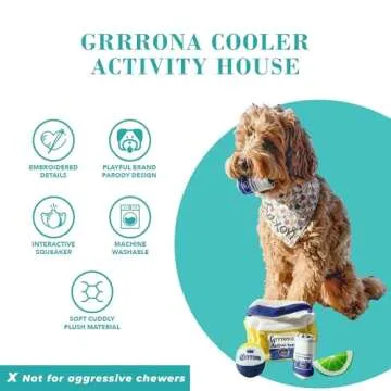 Haute Diggity Dog Grrrona Cooler Activity House, Plush Designer Dog Toys with Interactive Squeaker, Stimulating Pet Enrichment, Machine-Washable & Safe Materials for All Breeds, One Size