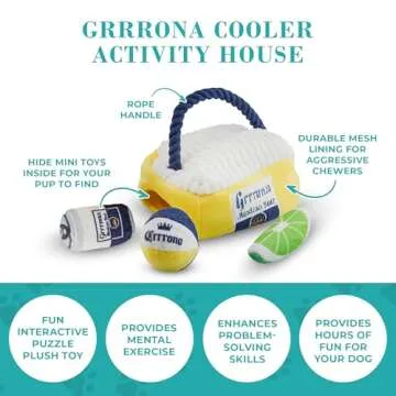 Haute Diggity Dog Grrrona Cooler Activity House, Plush Designer Dog Toys with Interactive Squeaker, Stimulating Pet Enrichment, Machine-Washable & Safe Materials for All Breeds, One Size