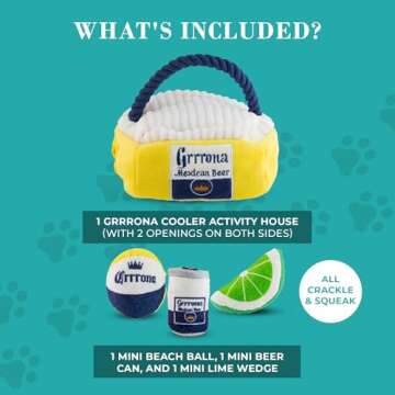 Haute Diggity Dog Grrrona Cooler Activity House, Plush Designer Dog Toys with Interactive Squeaker, Stimulating Pet Enrichment, Machine-Washable & Safe Materials for All Breeds, One Size