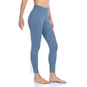Colorfulkoala Women's High Waisted Tummy Control Workout Leggings 7/8 Length Yoga Pants with Pockets (XL, Steel Blue)