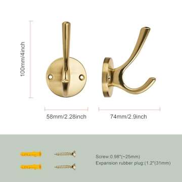 TUNNY 5 Pack Round Coat Towel Hooks - Champagne Bronze Coat Hooks for Hanging Coats Towel Hooks for ...