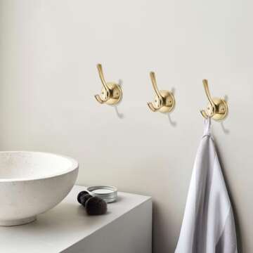 TUNNY 5 Pack Round Coat Towel Hooks - Champagne Bronze Coat Hooks for Hanging Coats Towel Hooks for Bathroom Wall Mounted Zinc Alloy Bath Towel Hooks Robe Clothes Hook Holder Heavy Duty Wall Hooks