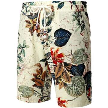 JOGAL Men's Flower Flat Front Casual Aloha Hawaiian Shorts for Beach Fun