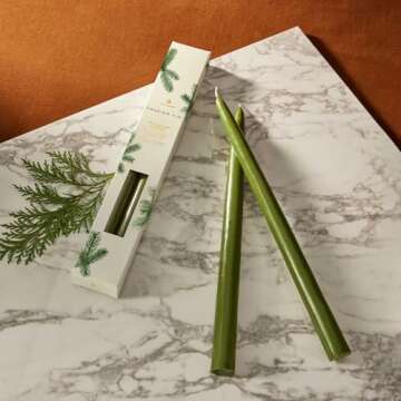 Thymes Frasier Fir 12" Taper Candle Set– Scented Candle with Notes of Crisp Siberian Fir, Cedarwood and Sandalwood - Seasonal House Decor - Luxury Home Fragrance - 12" Frasier Fir