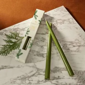 Thymes Frasier Fir 12" Taper Candle Set– Scented Candle with Notes of Crisp Siberian Fir, Cedarwood and Sandalwood - Seasonal House Decor - Luxury Home Fragrance - 12" Frasier Fir