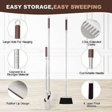 Jekayla 54" Long Handled Broom and Dustpan Set - Perfect Dust Pan and Brush Combo for Efficient Cleaning, Brown and White