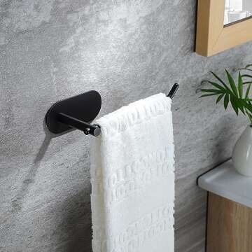 SUNTECH Hand Towel Holder - Black Towel Ring for Bathroom, Adhesive Towel Bar for Organizing Towels,...