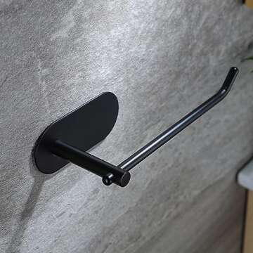 SUNTECH Hand Towel Holder - Black Towel Ring for Bathroom, Adhesive Towel Bar for Organizing Towels, 6 3/10 Inch Hand Towel Rack, Stainless Steel