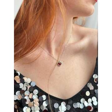 SmileBelle Red Heart Necklace Carnelian Necklace for Women, Red Stone Heart Pendant Necklace for Girls, Heart Jewelry as Cute Lover Necklace for Teen For Anniversary Birthday Gifts for Her