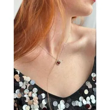 SmileBelle Red Heart Necklace Carnelian Necklace for Women, Red Stone Heart Pendant Necklace for Girls, Heart Jewelry as Cute Lover Necklace for Teen For Anniversary Birthday Gifts for Her