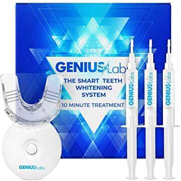 GENIUSLabs Teeth Whitening Kit, LED Professional Light for Whiter Teeth, Includes 3 Smart Teeth Whitening Syringes, Powerful whitening Formula, The Smart Teeth Whitening System