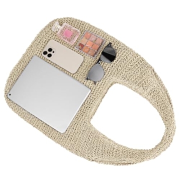 Women Large Straw Beach Bag Handmade Woven Shoulder Bags Hobo Tote Handbag Purse for Summer (Beige)