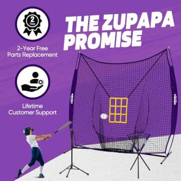 Zupapa 7x7 Feet Baseball Softball Hitting Pitching Net Tee Caddy Set with Strike Zone, Baseball Back...