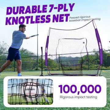 Zupapa 7x7 Feet Baseball Softball Hitting Pitching Net Tee Caddy Set with Strike Zone, Baseball Backstop Practice Net for Pitching Batting Catching for All Skill Levels (Purple)