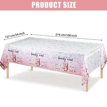 Tegeme Bear Baby Shower Tablecloth Plastic Bear Table Cover We Can Bearly Wait Baby Tablecloth Ballo...
