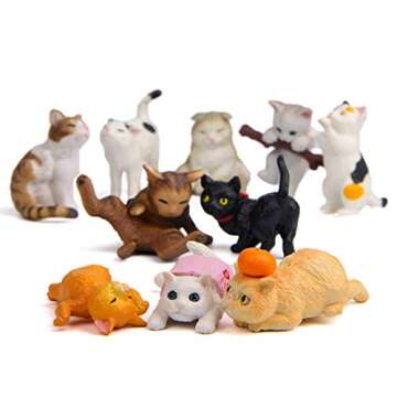 10 Pcs Kawaii Miniature Cat Figurines Character Toy Cake Toppers, Mini Cat Animal Figures Collection...