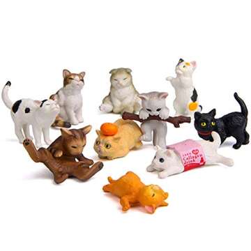 10 Pcs Kawaii Miniature Cat Figurines Character Toy Cake Toppers, Mini Cat Animal Figures Collection Playset Desk Decoration