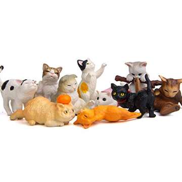 10 Pcs Kawaii Miniature Cat Figurines Character Toy Cake Toppers, Mini Cat Animal Figures Collection Playset Desk Decoration