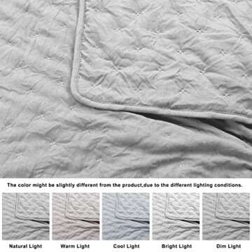 ROARINGWILD Light Grey Twin Size Quilt Bedding Sets with Pillow Sham, Lightweight Bedspread Coverlet, Quilted Blanket Thin Comforter Bed Cover, All Season Summer Spring, 2 Pieces, 68x90 inches