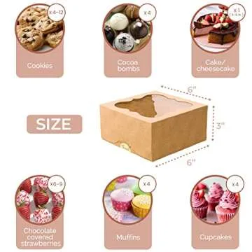 20 Pack Cookie Boxes with Window - Extra Thick Bakery Boxes for Gifts