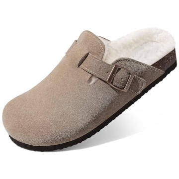 KIDMI Women's Fuzzy Cork Footbed Suede Clogs