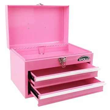 Apollo Tools Pink Metal Toolbox with 2 Drawers and Organizer