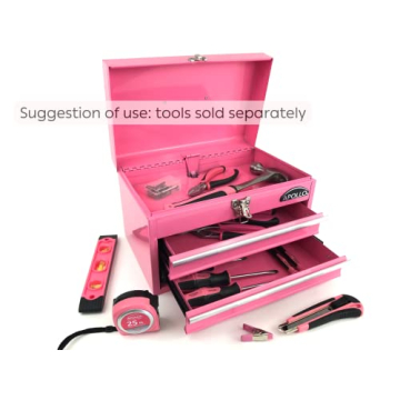 Apollo Tools Pink Metal Toolbox with 2 Drawers and Organizer