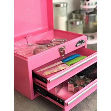 Apollo Tools Pink Metal Toolbox with 2 Drawers and Organizer