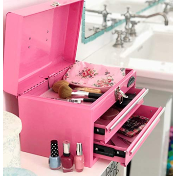 Apollo Tools Pink Metal Toolbox with 2 Drawers and Organizer