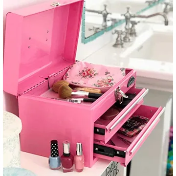 Apollo Tools Pink Metal Toolbox with 2 Drawers and Organizer