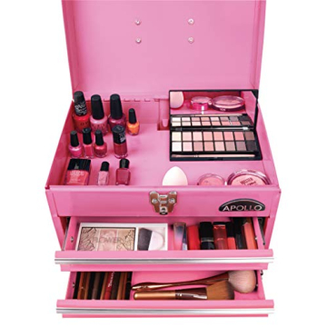Apollo Tools Pink Metal Toolbox with 2 Drawers and Organizer