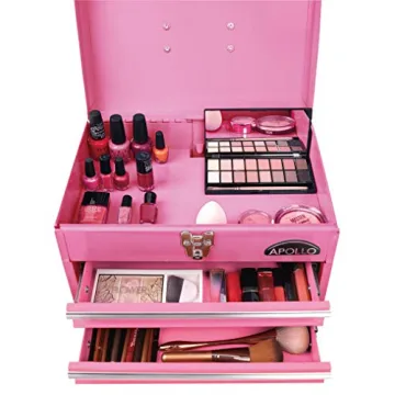 Apollo Tools Pink Metal Toolbox with 2 Drawers and Organizer