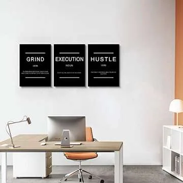 Framed Success Quote Canvas Art, Motivational Set of 3 Prints