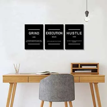 Framed Success Quote Canvas Art, Motivational Set of 3 Prints