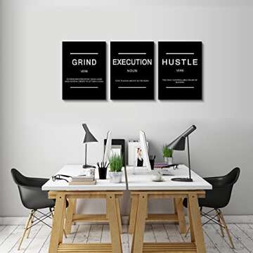 Framed Success Quote Canvas Art, Motivational Set of 3 Prints