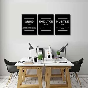 Framed Success Quote Canvas Art, Motivational Set of 3 Prints