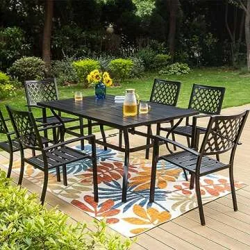 PHI VILLA High-Quality Stackable Patio Dining Set - Black Steel Chairs