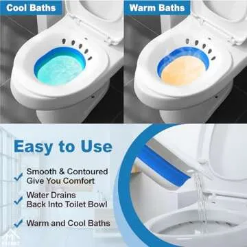 Sitz Bath for Hemorrhoids, Sitz Bath for Postpartum Care - Suitable for Pregnant Women and Perineal Care, Sits Bath Kit for Women - Collapsible Storage, Wide Seat