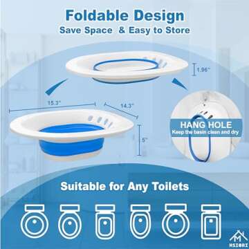 Sitz Bath for Hemorrhoids, Sitz Bath for Postpartum Care - Suitable for Pregnant Women and Perineal Care, Sits Bath Kit for Women - Collapsible Storage, Wide Seat