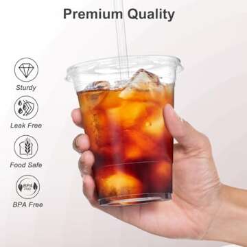Dealusy 100 Pack - 16 oz Clear Plastic Cups with Lids and Straws, Sturdy & Food Safe Iced Coffee Cups with lids, Iced Coffee Cup, Disposable Cups Plastic Coffee Cups Smoothie Cups for Cold Drinks
