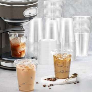 Dealusy 100 Pack - 16 oz Clear Plastic Cups with Lids and Straws, Sturdy & Food Safe Iced Coffee Cups with lids, Iced Coffee Cup, Disposable Cups Plastic Coffee Cups Smoothie Cups for Cold Drinks