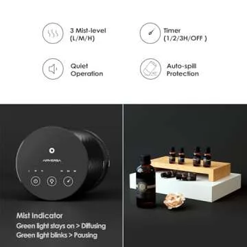 Airversa Waterless Diffuser Essential Oil 100mL Capacity Scent Air Machine for Home Aromatherapy Nebulizer Premium Metal Battery Operated 3 Mist Settings Timers Color Light AN3 Black