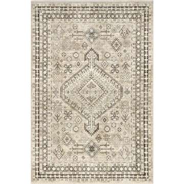 nuLOOM Fringed Performance Indoor Area Rug, Power Loomed, Easy Clean, Durable, Non-Shed, 5' x 8', Vanesa Light Brown