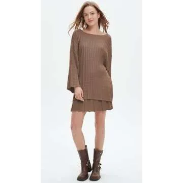 EZAPINE Womens Sweater Skirt Set Oversized Casual Loose Knit Sweater Pleated A Line Mini Skirt 2 Piece Outfits