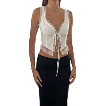 PXIAOPANG Women Sleeveless Vintage Cami Top Summer Elegant Lace Camisole Tank Tops Y2K Fairy Balletc...