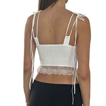 PXIAOPANG Women Sleeveless Vintage Cami Top Summer Elegant Lace Camisole Tank Tops Y2K Fairy Balletcore Mini Vest (M-Creamy, M)
