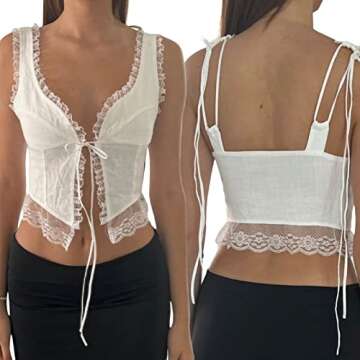 PXIAOPANG Women Sleeveless Vintage Cami Top Summer Elegant Lace Camisole Tank Tops Y2K Fairy Balletcore Mini Vest (M-Creamy, M)